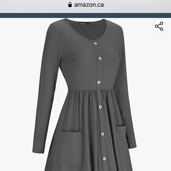 Long Sleeve Grey Dress w/ Button detailing - Picture 4 of 4